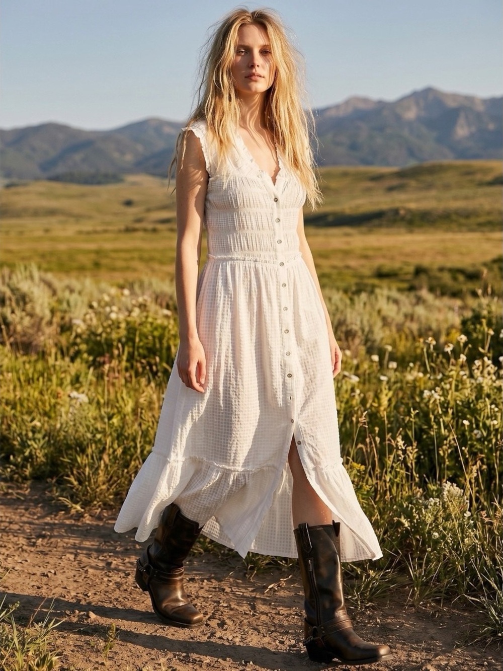 Free People Ethereal cottage Desert Dazed Midi dress maxi top ivory sz M - Picture 3 of 8